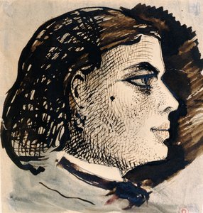 Página de manuscrito con retrato de Berthe, la última amante de Baudelaire, Bruselas c.1863-4